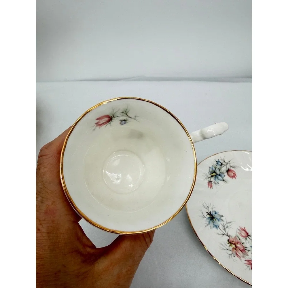 Queens Rosina Fine Bone China Co Ltd Tea Cup and Saucer Set Floral Gold Rim VTG